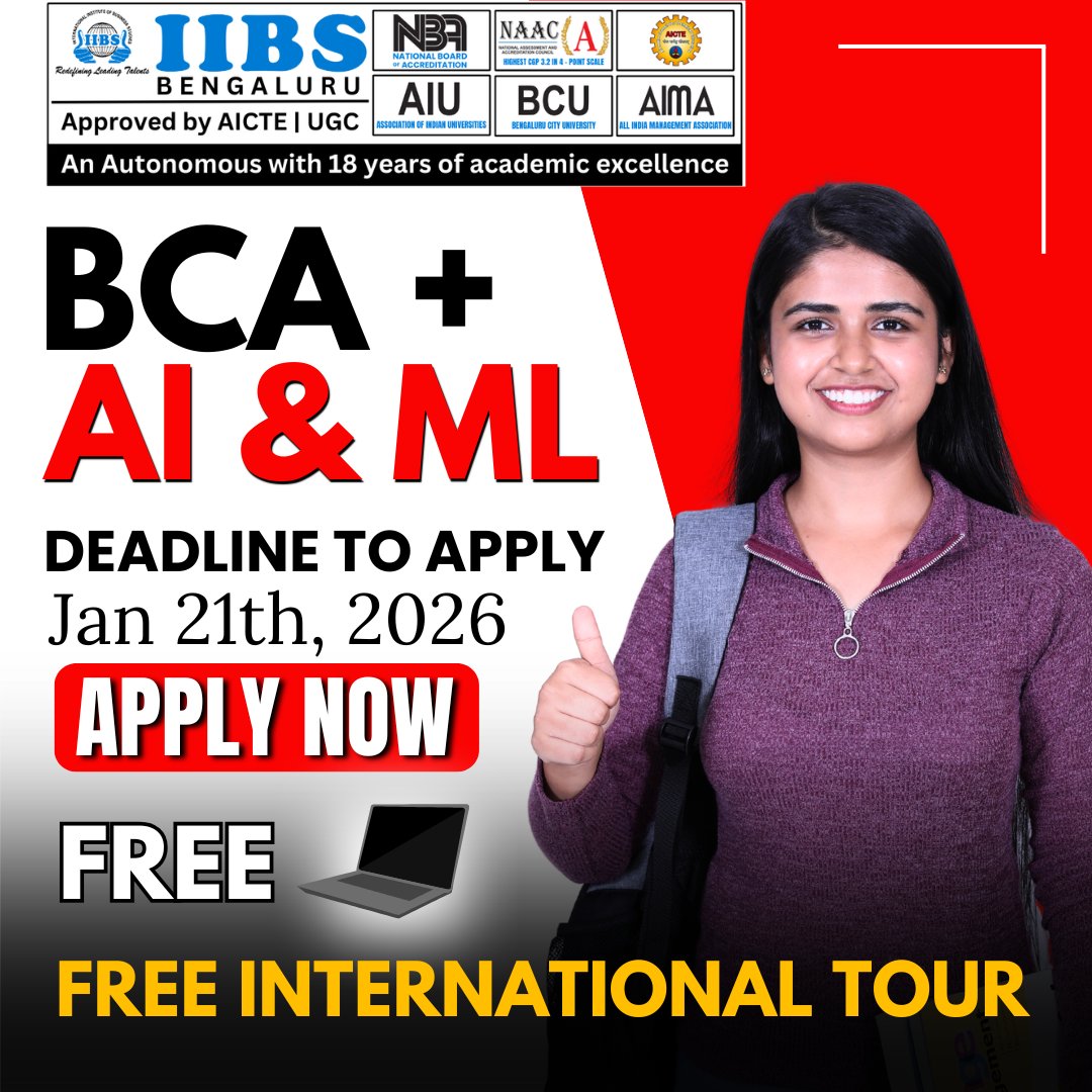 iibsonline's tweet photo. 🚀 Build Your Future in Tech with IIBS Bengaluru! 🚀

Step into the world of innovation with BCA + AI &amp; ML at IIBS Bengaluru — a future-ready program designed for aspiring tech leaders. 

Apply Now https://t.co/UclVu4URan

#BCA #AIandML #CareerInAI #AdmissionsOpen #ApplyNow https://t.co/TnUTrIc0yl