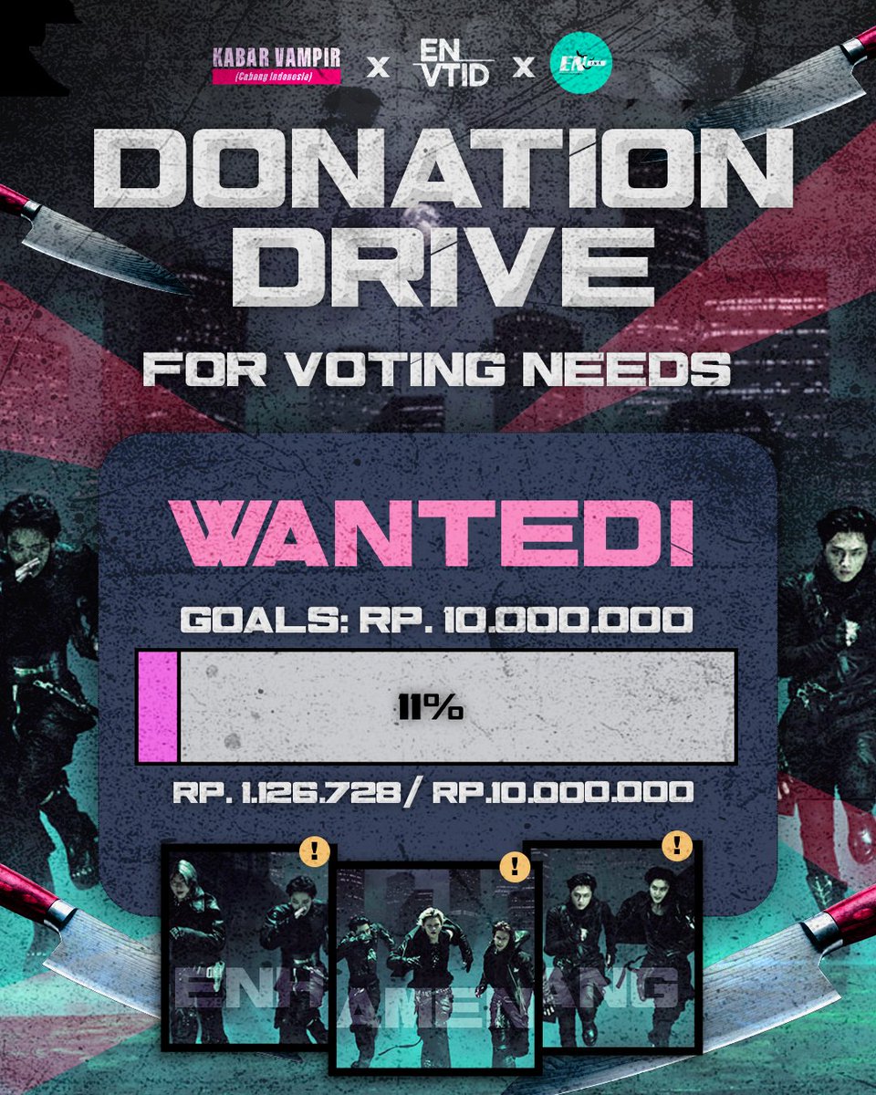 enhamenang's tweet image. [𝗗𝗢𝗡𝗔𝗧𝗜𝗢𝗡 𝗗𝗥𝗜𝗩𝗘]

ENHAMENANG masih membuka donasi! Kali ini untuk kebutuhan voting comeback ENHYPEN untuk The Sin: Vanish, berkolaborasi dengan @ENHYPENVTID dan @/enhypen_ina (Instagram).

Target Donasi: Rp 10.000.000 
🔗: bit.ly/ENMEN_DonasiVa… 
📝:…