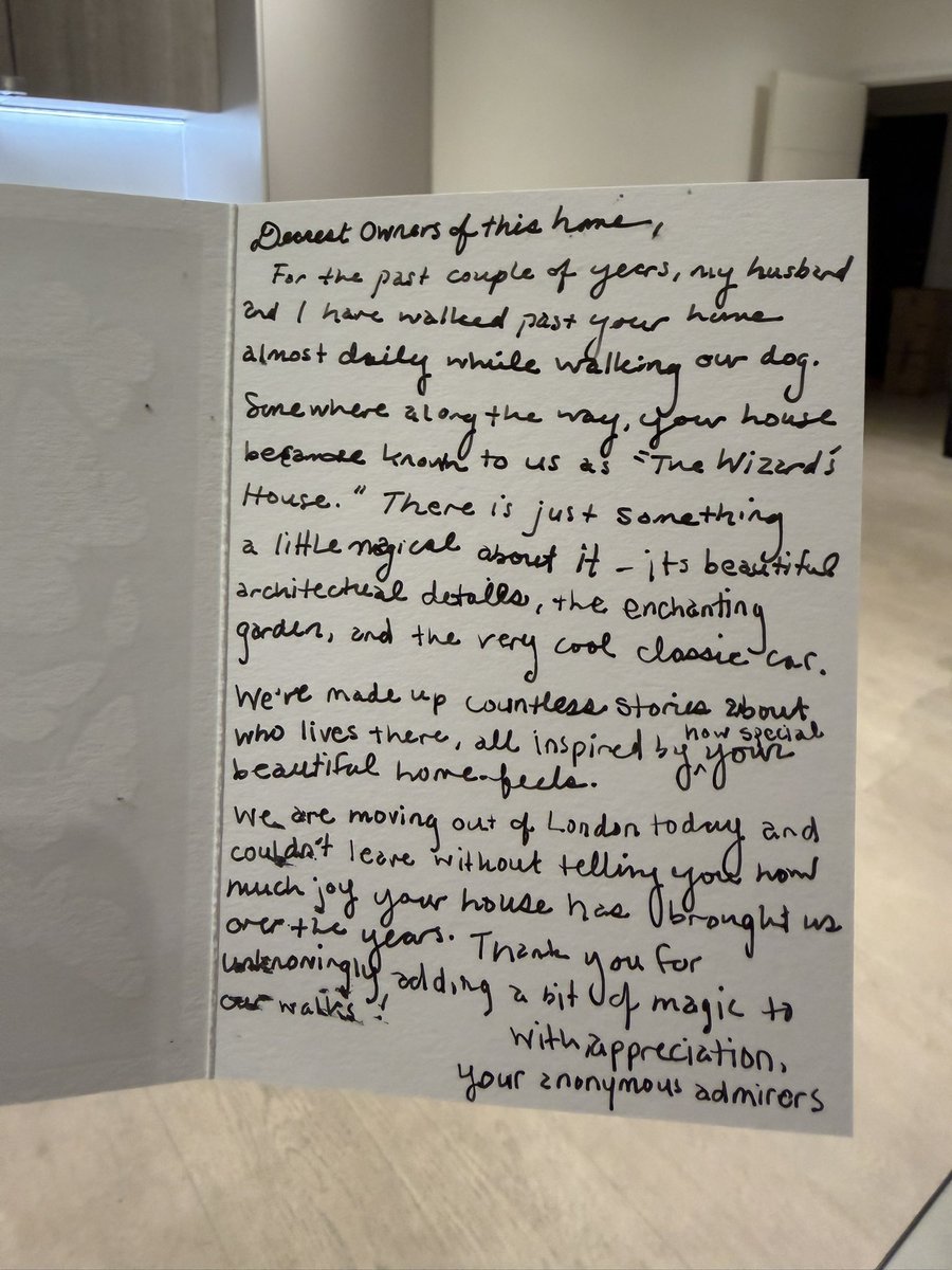 jamespriceglos's tweet image. As we leave London, Mrs Price felt compelled to write this beautiful note to those living in a beautiful home on our regular dog walking route. Be whimsical. Be silly. Be as wonderful as Mrs Price.
