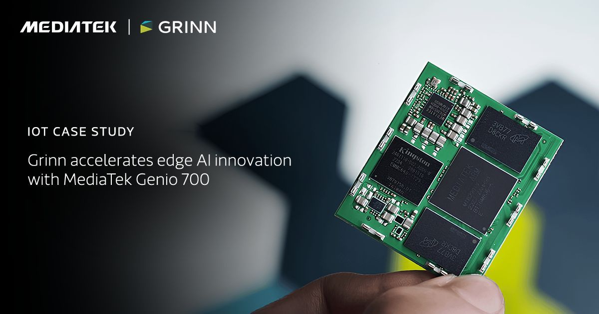 Grinn partnered with MediaTek to meet rising demands for intelligent, compact, and energy-efficient devices across smart homes, industrial automation, computer vision, and robotics. Product designers are challenged to combine high computing power with low energy consumption—while