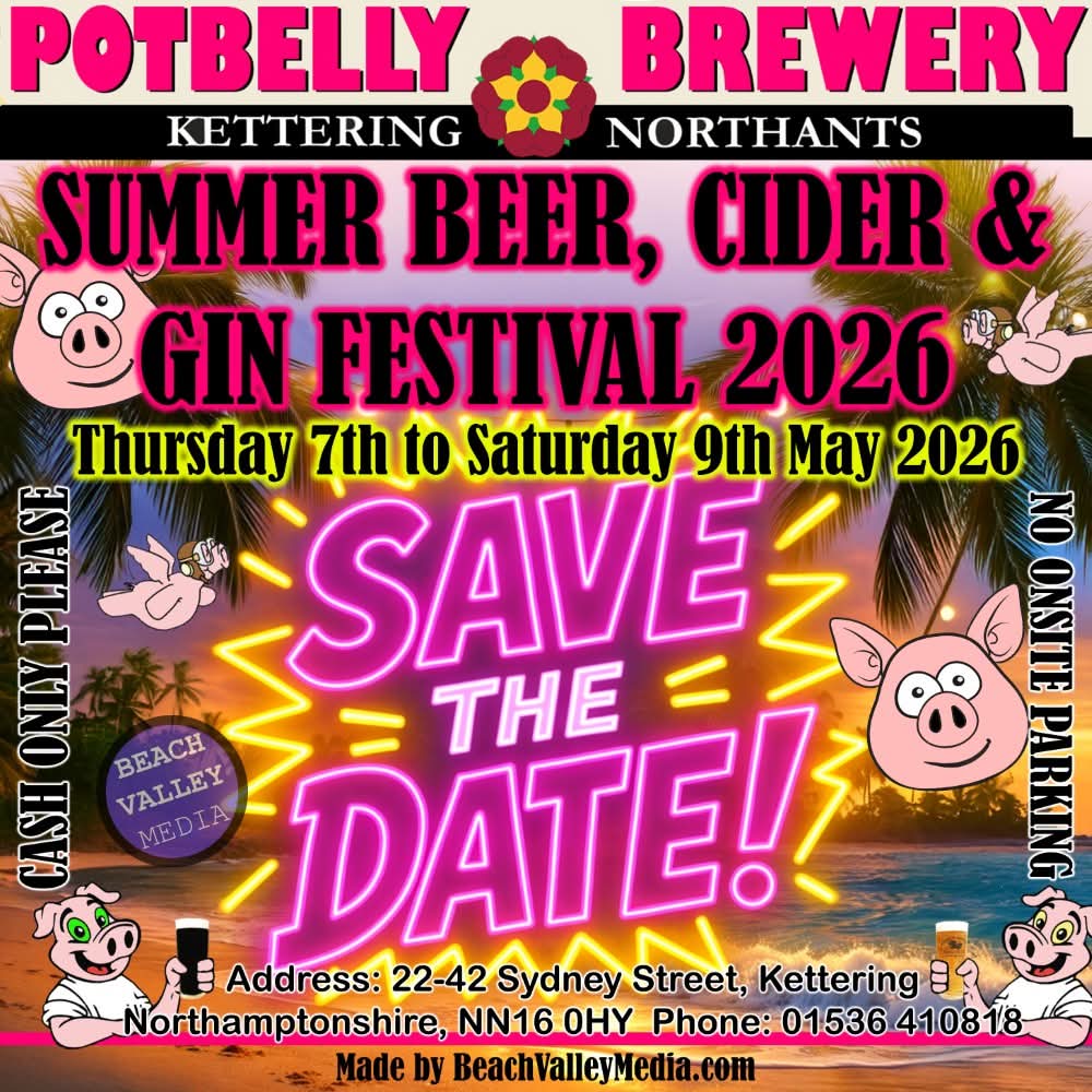 PotbellyBrewLtd's tweet image. 🌴🍻 SAVE THE DATE! 🍻🌴
The Potbelly Brewery Summer Beer, Cider &amp;amp; Gin Festival 2026 is coming to Kettering!

📅 Thursday 7th – Saturday 9th May 2026
📍 Potbelly Brewery, Kettering, Northants

#beer #cider #gin #festival #beerfestival #beerfestival2026