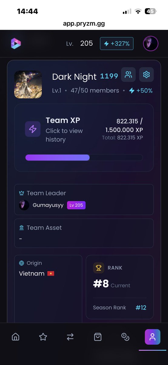 oatcon009's tweet photo. Hello everyone!
I’m the leader of Team Dark Night.
We’re still looking for a few more members to join us and compete in Season 2 🚀
Code team : 1199
Ref bonus 10k xp : Coiiii
@pryzm_gg https://t.co/N0uO7x4AsE