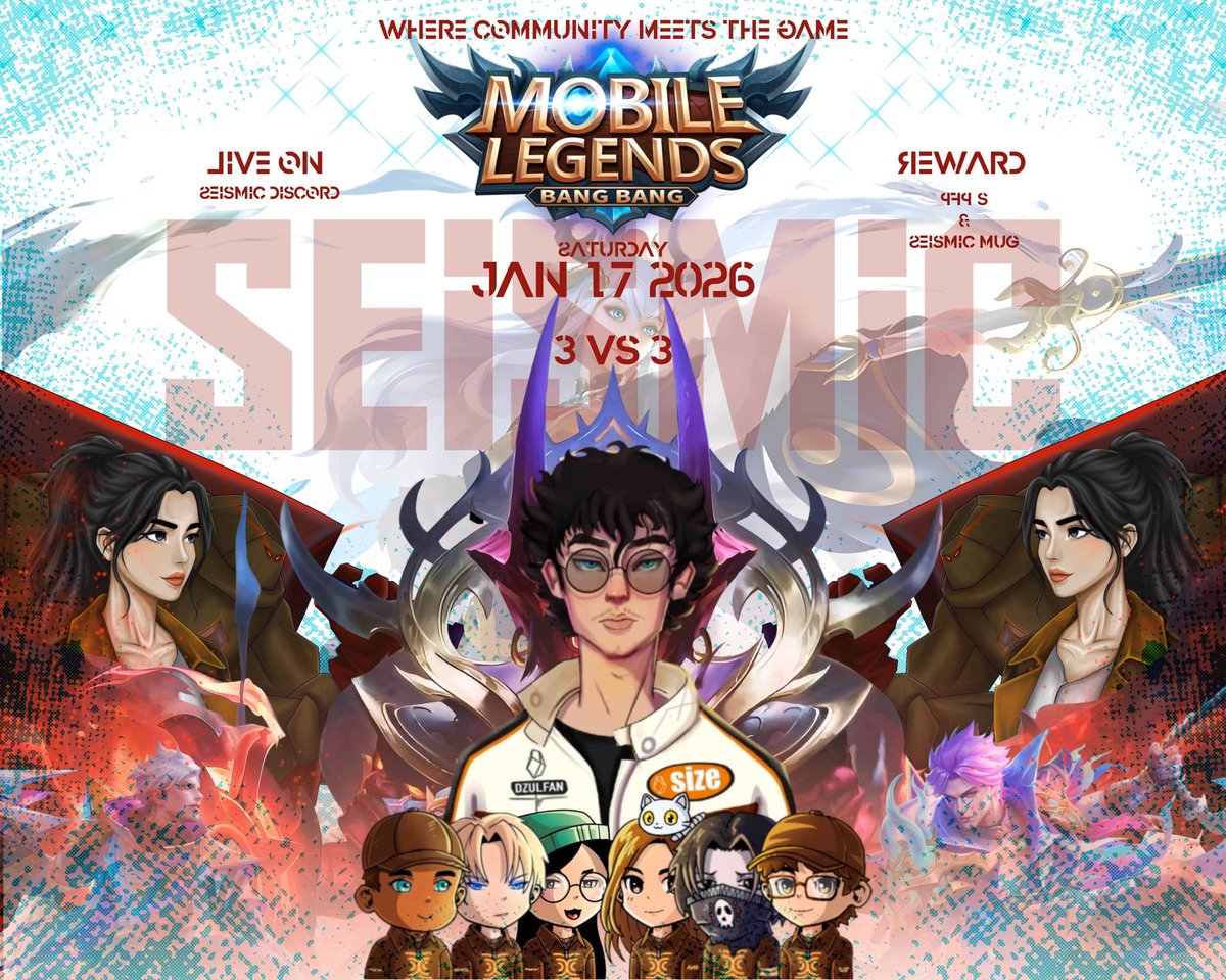 <a href="/SeismicSys/">Seismic</a> Indonesia Mobile Legends 3v3 S10🎮

📅 Sabtu, 17 Jan 2026, 19.30 WIB

host: 
<a href="/catzhaaa/">Sha</a> | <a href="/zombie_edn/">ZOMBIE EDAN</a> | <a href="/matchaamotchi/">Pinopsky</a> | <a href="/kazam_97/">Kazam</a> | <a href="/agataafck/">Agata25</a> | <a href="/Sharxlx/">Sharx</a>

🏆 rewards
PFPs: <a href="/dzulfanfajriiii/">Dzulfanfajri</a>
mug: <a href="/nftzella/">ZELLA⨀</a>

daftar: 
forms.gle/dmNkZaurryBbdm…

 jangan sampai ketinggalan👀