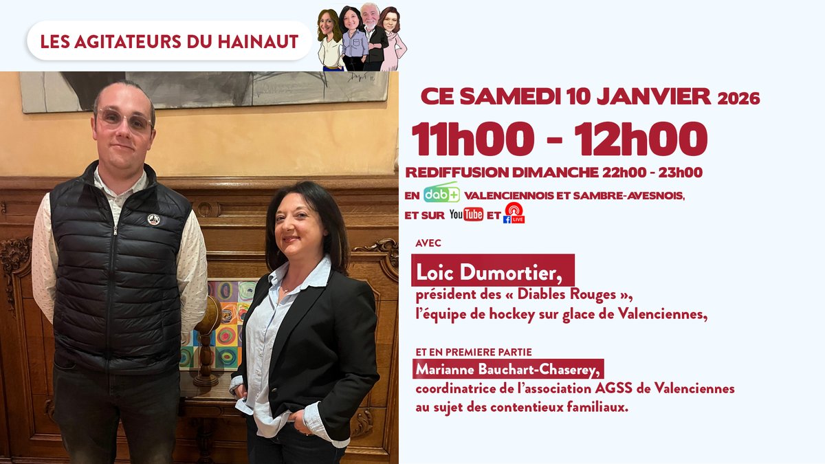 Loic Dumortier, président des « Diables Rouges », l’équipe de hockey sur glace de Valenciennes était l'invité des Agitateurs du Hainaut.

Les Agitateurs du Hainaut - Samedi 10 janvier 2026 - #168 - Partie 2
cno-radio.fr/podcast-cno-11…
