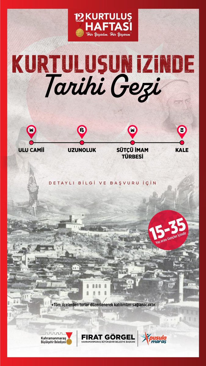 15-35 yaş aralığındaki tüm gençlerimizi
"Kurtuluşun İzinde" tarihi gezi programımıza katılımlarını bekliyoruz.🗺️🎉