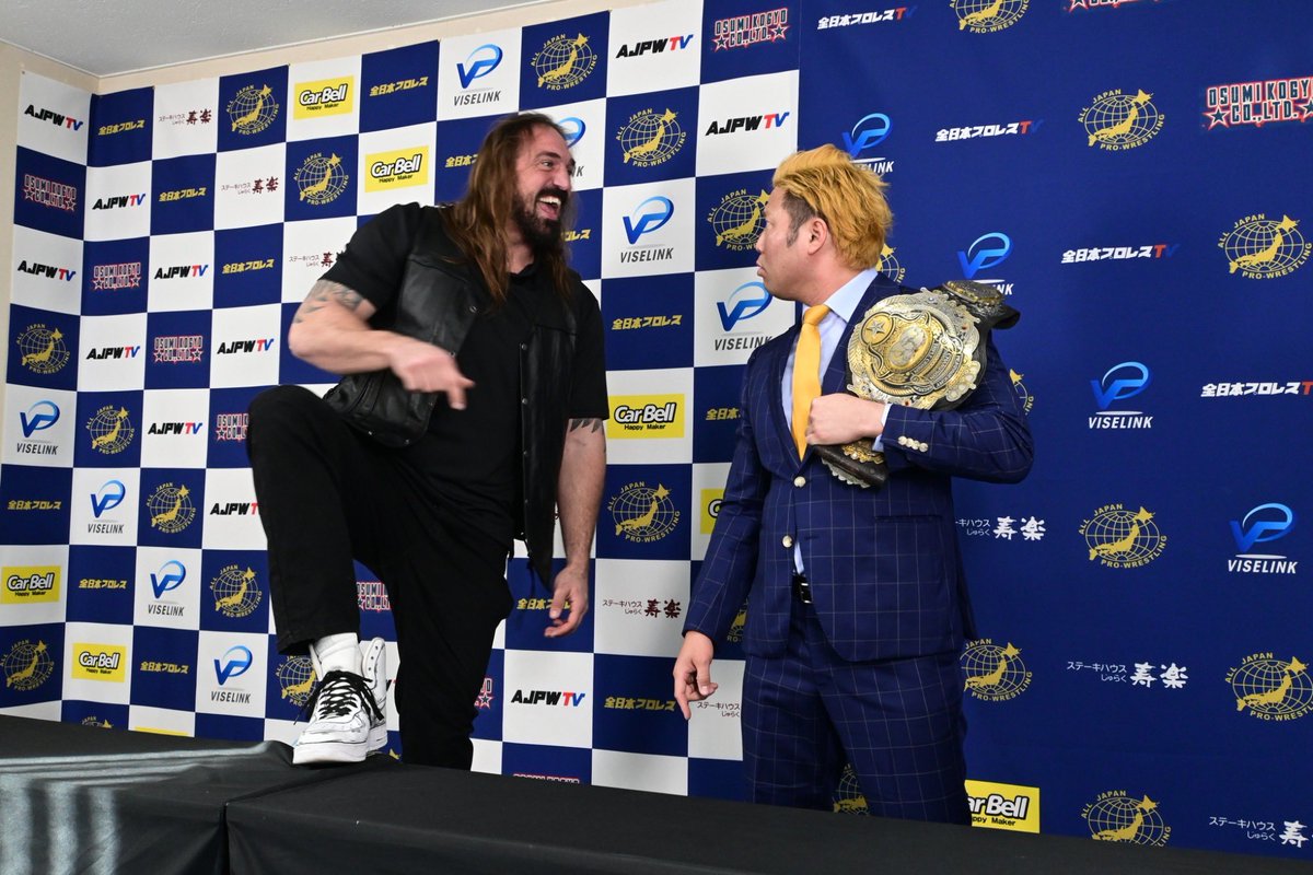 Jack_Talos's tweet image. Press conference today. Kento accused me of having a metal plate in my boot. You can check next time I put it upside your head.😈
#ajpw #タロース