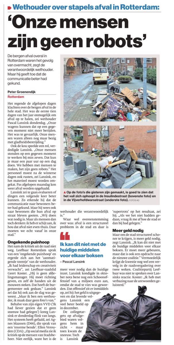 zwerfieRdam's tweet image. Rotterdam was de afgelopen weken een vuilnisbelt. “De vorstperiode heeft het bestaande probleem uitvergroot dat elk jaar te zien is rond de jaarwisseling”, zegt Ivo Rodermans van Zwerfie Rotterdam. 
Dit moet anders bij de volgende jaarwisseling. Hoe, dat lees je op onze website.
