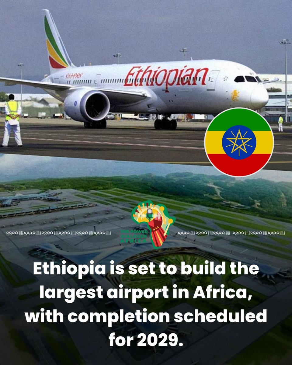 PowerDialogue's tweet image. Ethiopia just broke ground on Africa’s largest airport ever!
📍 Bishoftu International Airport: 110M passengers/year, 4 runways, massive cargo hub, high‑speed rail link, a new aviation gateway for Africa &amp;amp; the world.
This is infrastructure that moves people and economies.