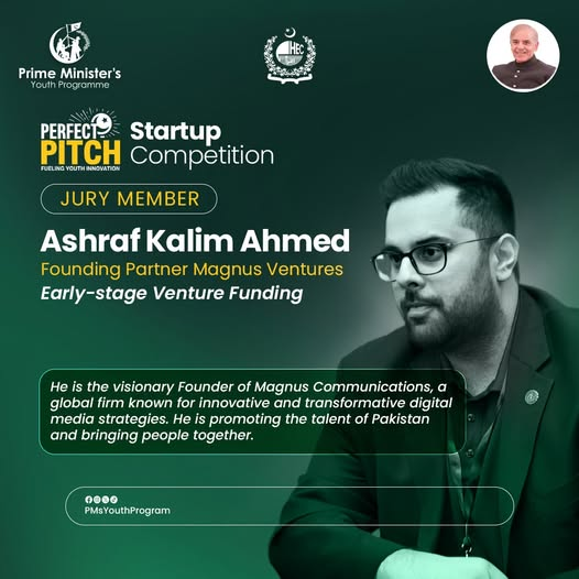 PMsYouthProgram's tweet photo. Announcing jury member for Perfect Pitch: Ashraf Kalim Ahmed! He is the visionary Founder of Magnus Communications, a global firm known for innovative and transformative digital media strategies. He is promoting the talent of Pakistan and bringing people together.
#PerfectPitch https://t.co/xb3nbJiGSa