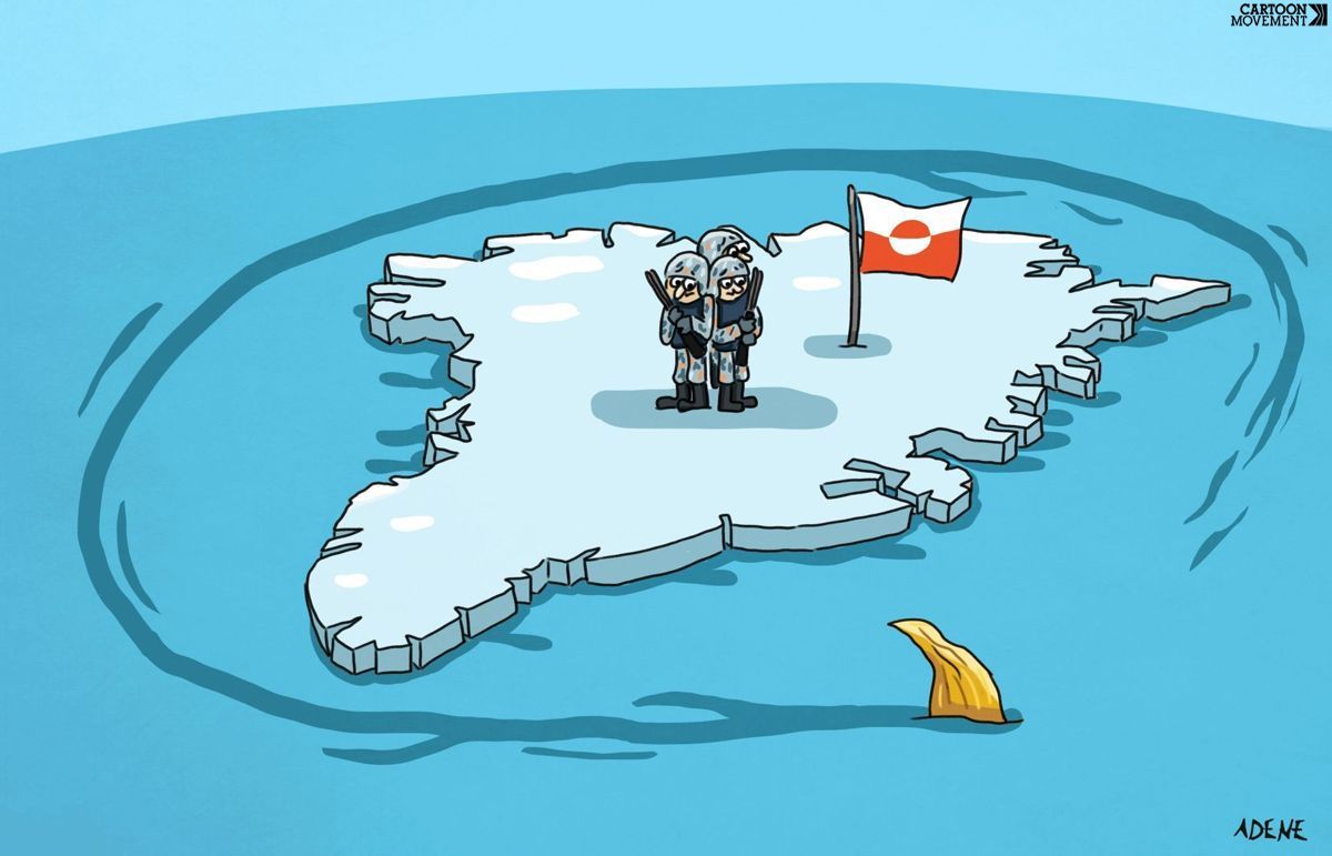The threat. Today’s cartoon by Anne Derenne. More cartoons: buff.ly/ZBYc4qx

#Greenland #Trump #USA #NATO