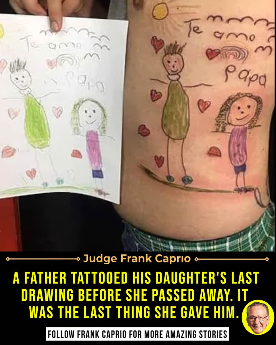 A father found a deeply personal way to honor his little girl after her passing. Before she died, she gave him a simple drawing of the two of them together, with the words “I love you dad” written across it, the last gift she would ever give him. Wanting to protect it forever, he