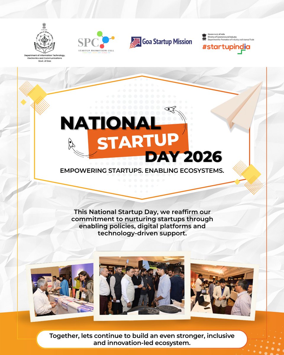 From first ideas to growing ventures, we celebrate every innovator building an inclusive startup ecosystem.

We're proud to be part of the journey that’s placing #Goa on #India’s innovation and entrepreneurship map. Happy #NationalStartupDay!👩🏻‍💻✨

#EmpoweredInGoa #BuildInGoa