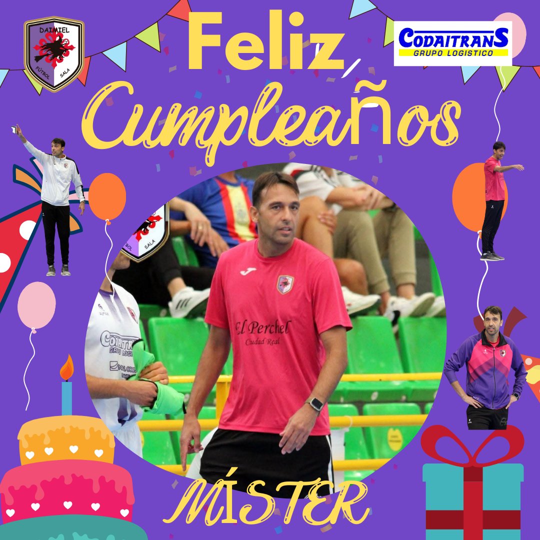 𝗙𝗘𝗟𝗜𝗖𝗜𝗗𝗔𝗗𝗘𝗦 𝐌𝐈𝐒𝐓𝐄𝐑 💜⚽

🙋‍♂️Hoy es un día señalado en el 📆 para el que dirige el ⛵ 

Hablamos 🗣️ de nuestro mister que en el día de hoy sopla las🕯️y se hace un año más joven 👏🏼

Felicidades míster, que pases un buen día y que los chavales se comporten manana 💜