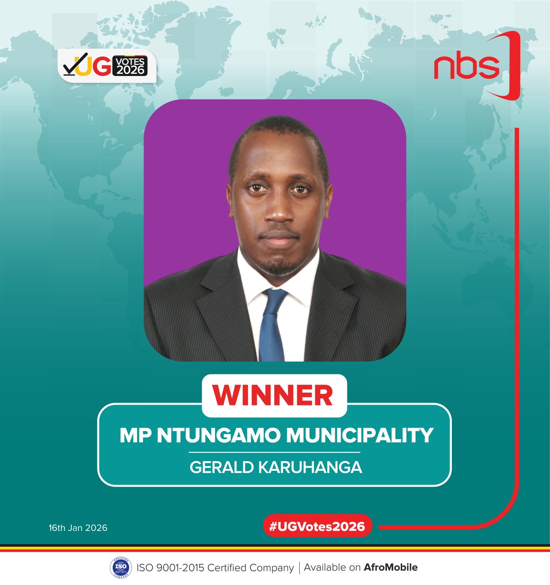 UPDATE: Gerald Karuhanga (IND) has been declared MP-elect for Ntungamo Municipality (2026-2031).   

 #NBSUpdates #UgVotes2026
