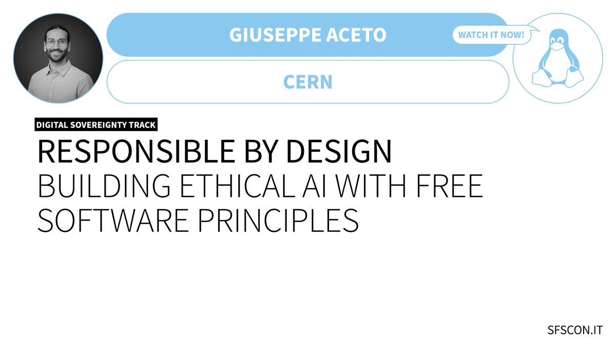 🛠️ Responsible by Design, Building Ethical AI with Free Software Principles

🎤 <a href="/beppeaceto/">Giuseppe Aceto</a> (Relatronica) was a speaker at #SFSCON25, his talk was part of the Digital Sovereignty track.

🎥 Watch the video recording of this presentation! sfscon.it/talks/responsi…
#SFSCON