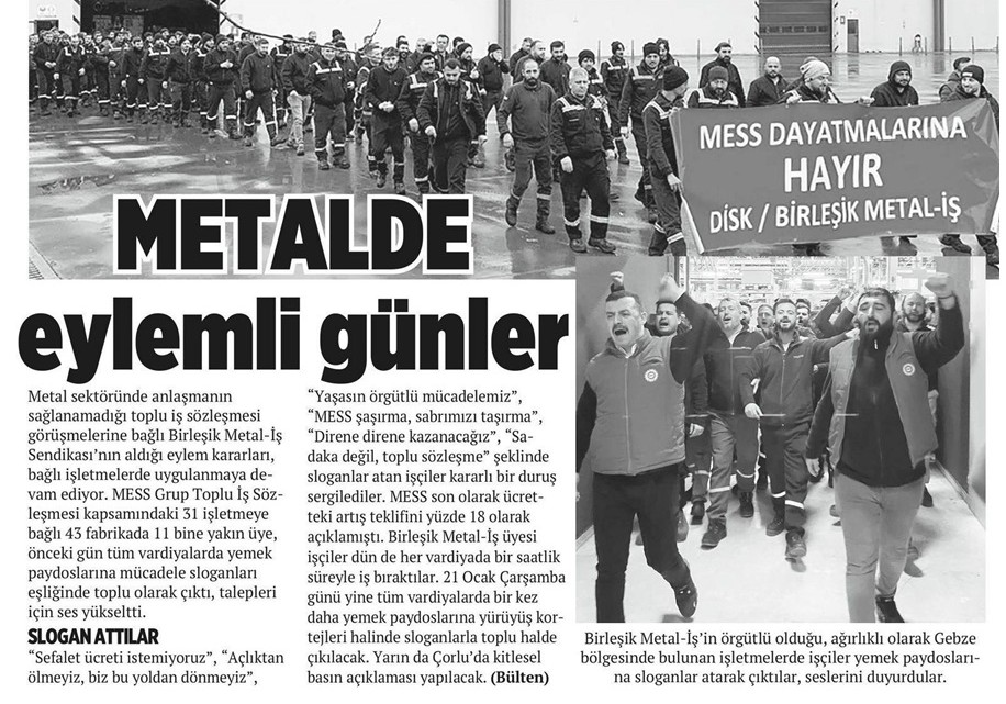 🔴MESS dayatmalarına karşı dün 43 fabrikada 11 bin üyemizin üretimden gelen gücünü kullanarak gerçekleştirdiği eylemler yerel basında da yer buldu👇

📌"Birleşik Metal üretimi durdurma kararı aldı"
📌"Metal işçisi hakkını arıyor"

🗞️Kocaeli Yeni Haber, Özgür Kocaeli