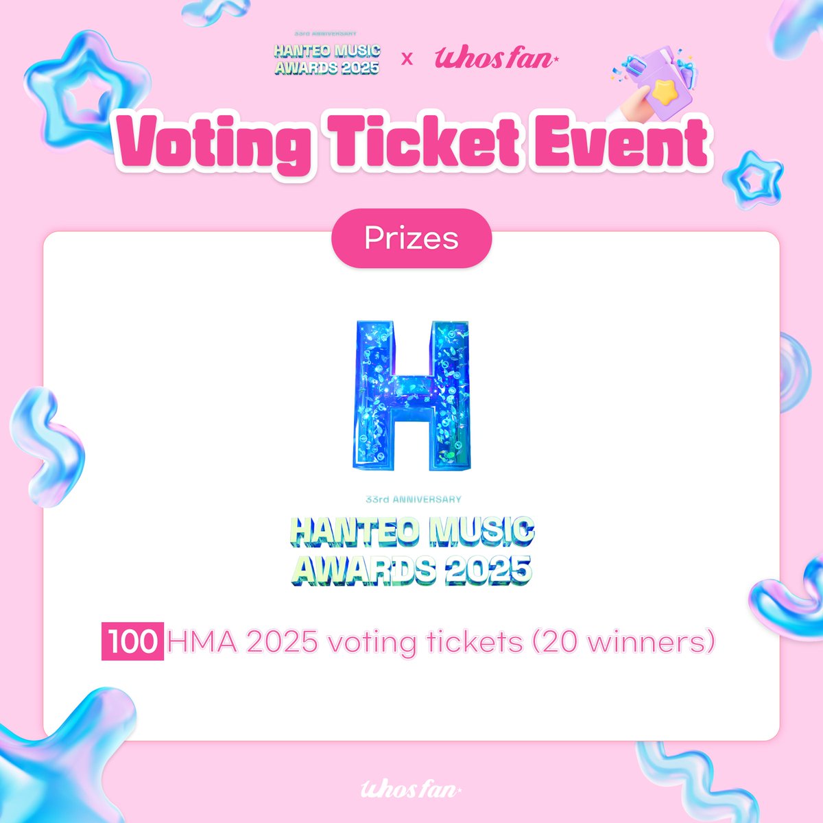 Whosfan_Ofcl's tweet image. #Whosfan X HMA 2025 Voting Ticket Event

✅ Follow @Whosfan_Ofcl
✅ Repost this event tweet
✅ Reply with proof of voting
✅ Required hashtags: #HMA2025 #HanteoMusicAwards2025

❣️ The more daily proof submissions you post in the replies,
⬆️ the higher your chances of winning!

📅…