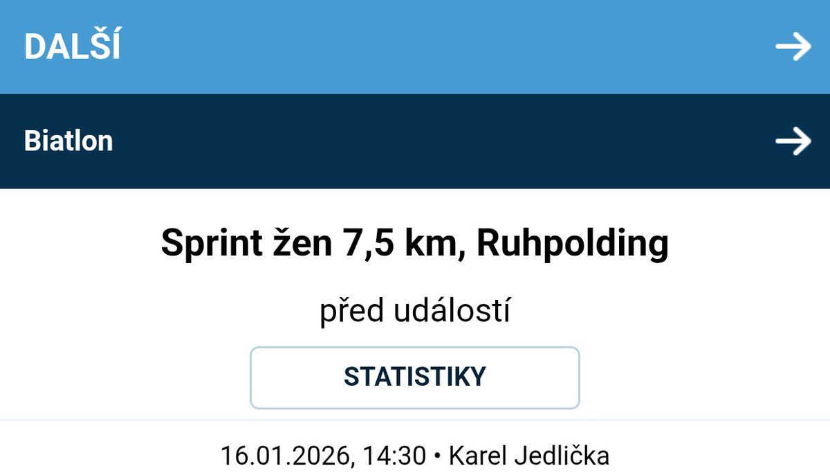 ⛷️ Biatlon | Po štafetách pokračuje program Světového poháru sprintem žen v Ruhpoldingu. Počínání českých závodnic můžete sledovat prostřednictvím našeho onlajn přenosu ⤵️ 1url.cz/4JmMj
#Onlajny_com #biathlon