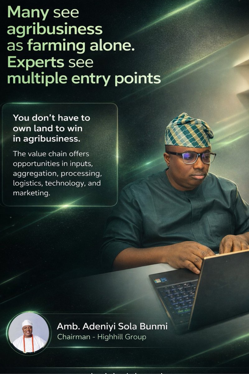 Find your place in the chain and build from there.

#YouthInAgribusiness #AgriValueChain #AgriOpportunities
#AgribusinessInnovation #FarmToFork #GrowAfrica