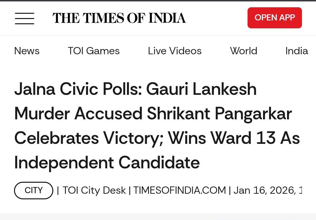 This will hang your head in shame 🚨

Gauri Lankesh murder accused has won the civic polls in Jalna.

We have become a dead society. India is truly doomed. Seriously.