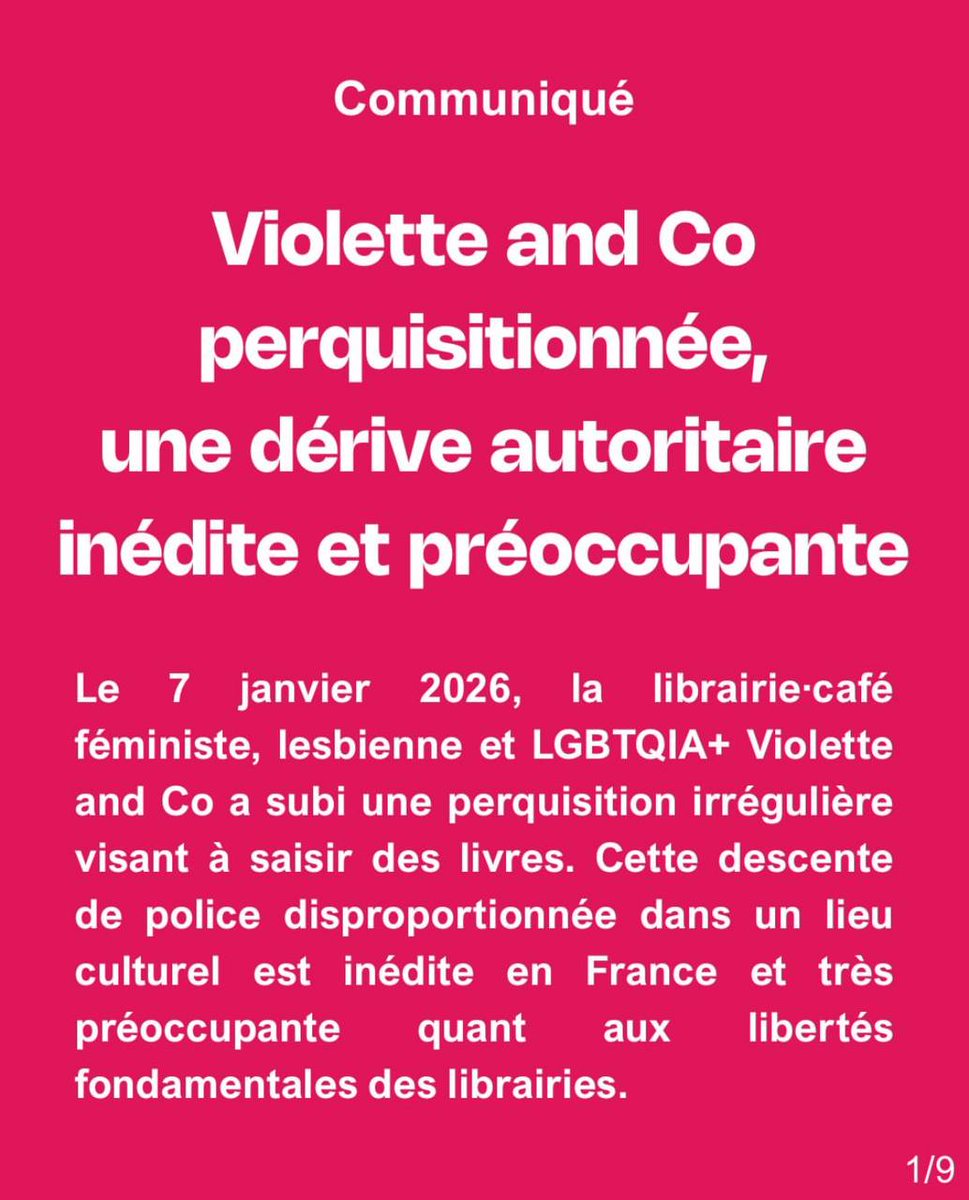 chikirouparis's tweet image. Ce matin j’apprends que la librairie Violette and CO a été perquisitionnée par le procureur et la police.
À la recherche d’un livre !

Le harcèlement politique et judiciaire d’une librairie indépendante et engagée est à l’œuvre.

Nous avons le devoir de soutenir cette librairie…