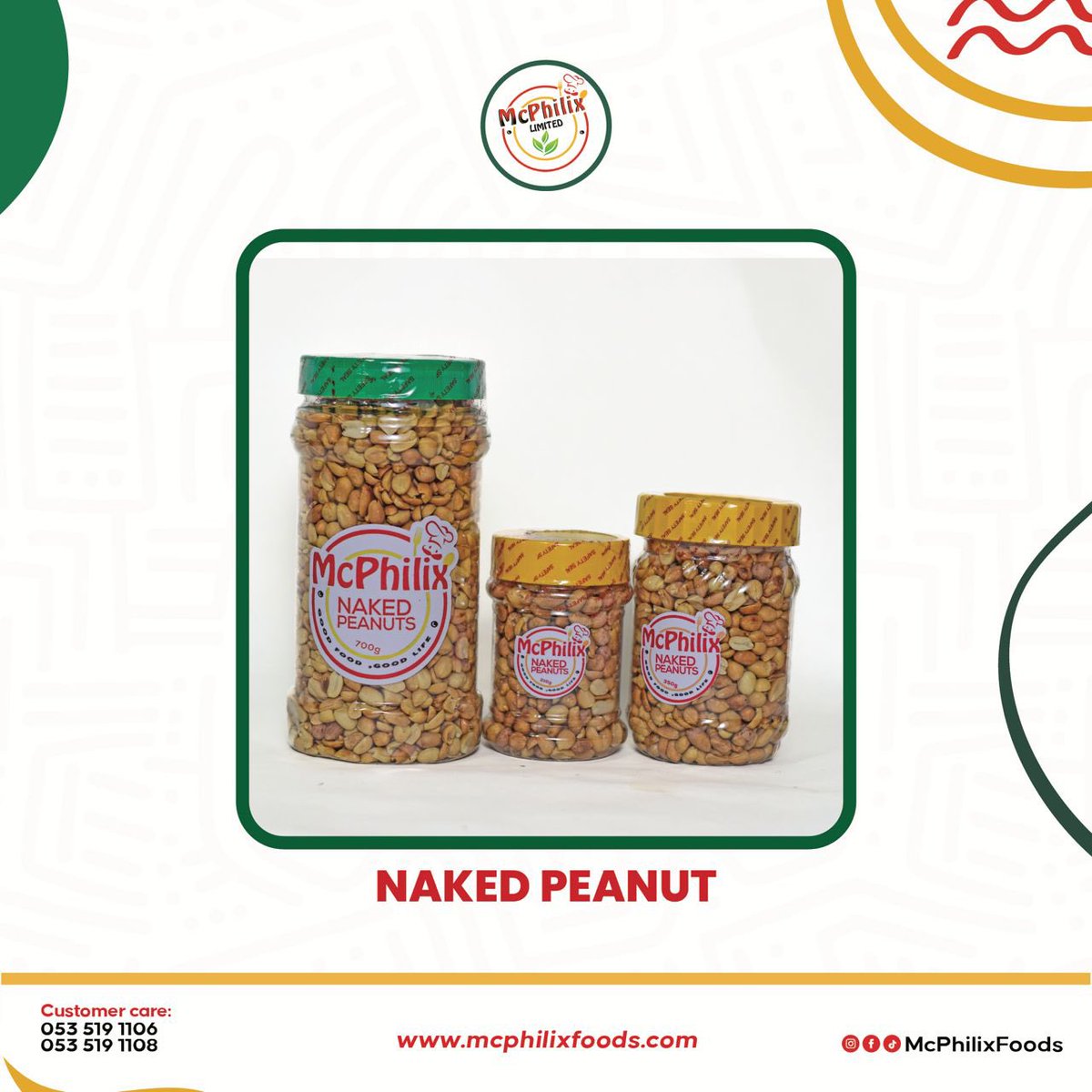 Naked Peanut
Pure crunch, no coating 🥜
Freshly roasted peanuts with nothing added — just natural flavour and satisfaction.

Available sizes: Container &amp; Tied packs
📍Available at all McPhilix branches
#AFCON2025 #McPhilix #madeinghana