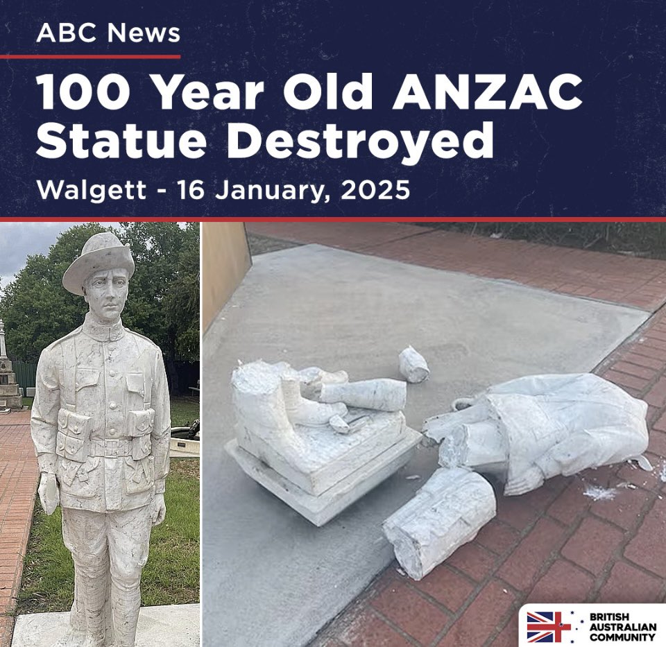 TruthFairy131's tweet image. 🔥 BREAKING 🔥

“A 100-year-old war memorial statue in Walgett NSW, has been smashed to bits.

This is the SECOND time this memorial has been vandalised in just two years. 

We warned police ministers and RSL Australia last year, that this hatred is increasing, particularly in…