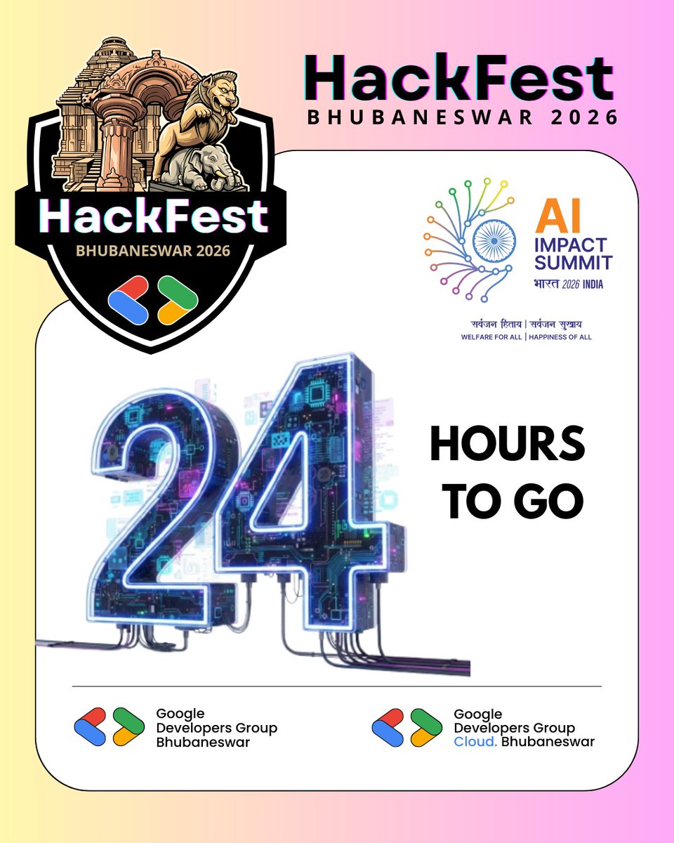 Just 24 hours left.

HackFest Bhubaneswar 2026 is where bold ideas turn into real solutions and innovation takes center stage.
Get ready to build, collaborate, and ignite the next wave of innovation. 🚀

#HackFestBhubaneswar2026 #hackathons  #GDGBhubaneswar