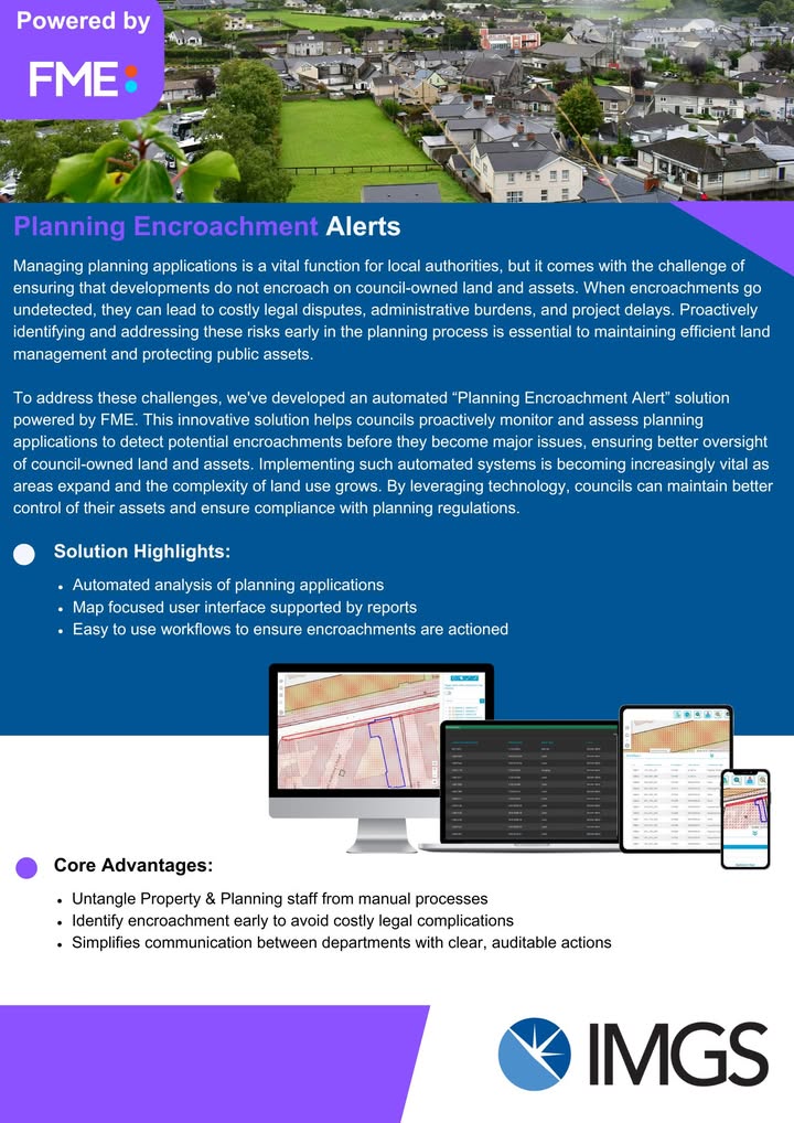 Avoid costly planning issues with our Planning Encroachment Alerts powered by FME.

- Spot issues early
- Automate application checks
- Protect council assets with confidence

Get the details: zurl.co/T3uDu

#Planning #LocalGov #SmartPlanning #GIS #FME Safe Software