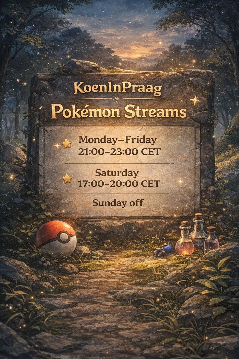 KoenInPraag's tweet image. Stream schedule update.

Focusing fully on Pokémon streams from now on.
Consistency &amp;gt; everything.

Mon–Fri: 21:00–23:00 CET
Sat: 17:00–20:00 CET
Sun off

See you live 💜