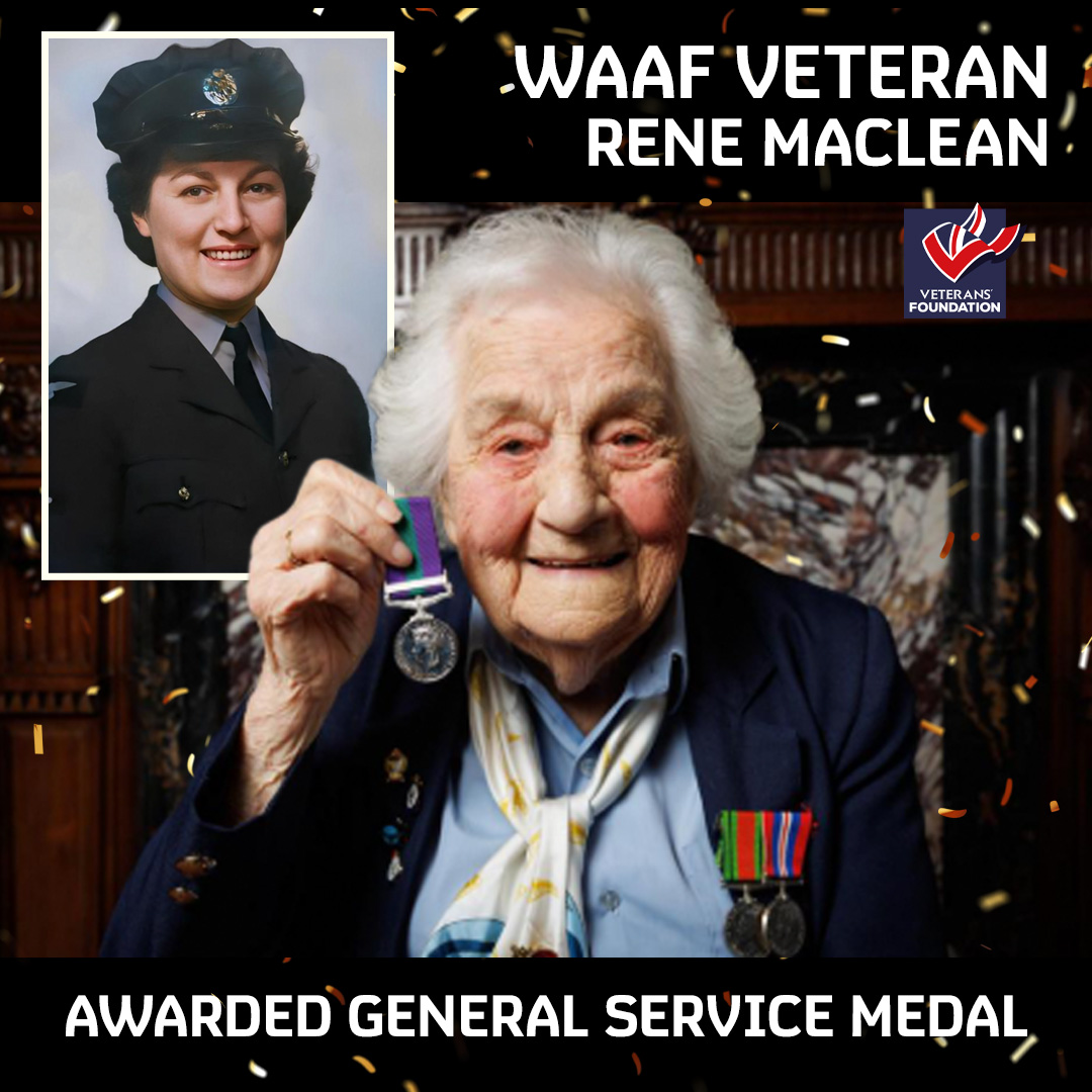 🎖️💙 A very special early birthday honour for WAAF veteran Rene MacLean — aged 103 (and turning 104 later this month!)

Rene has been awarded the General Service Medal in recognition of her service in the Middle East during WW2. The medal — engraved with her rank and full name