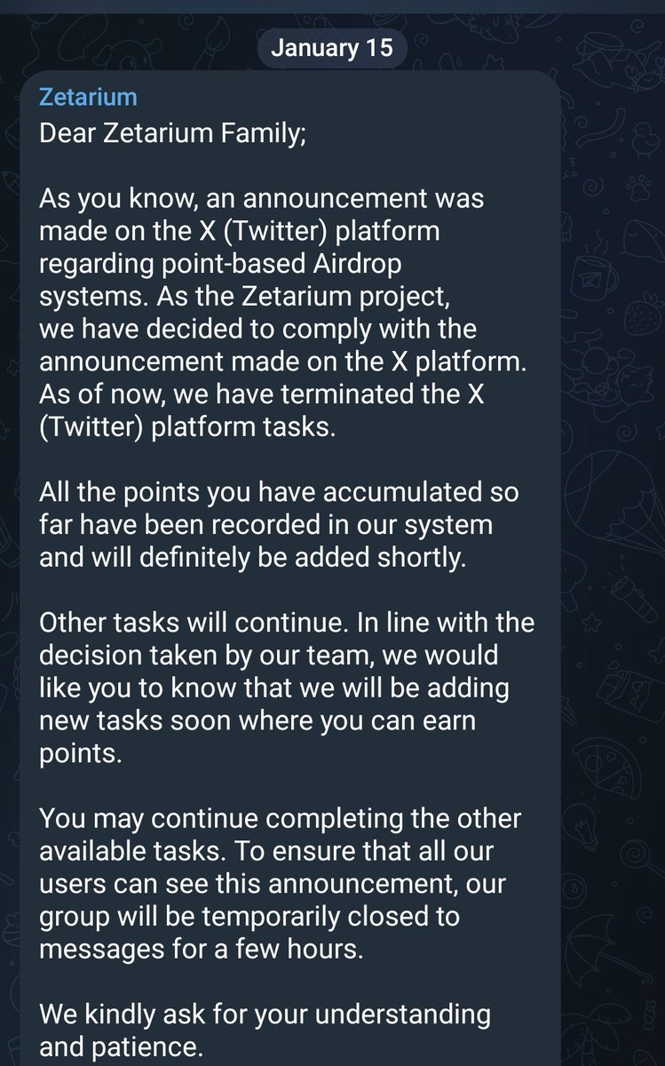 This announcement is from Zetarium.

No more Zetarium farming on X.

The end.