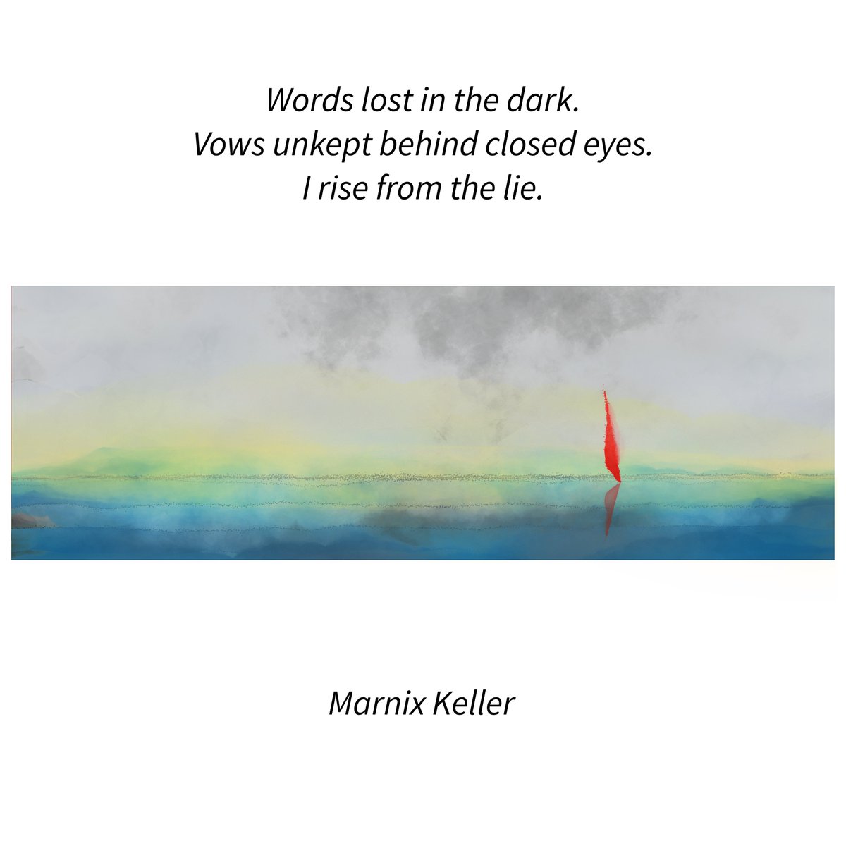 Words lost in the dark.
Vows unkept behind closed eyes.
I rise from the lie.

Morning came, and I could still taste the lies on my tongue.

A #haiku #haiga &amp; my p5js landscape art #poem #poems #poemoftheday #WritingCommunity #poetry #poetrycommunity
