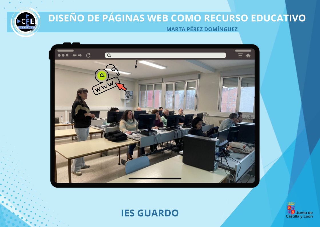 Formación  “Diseño de Páginas Web como Recurso Educativo” en el Ies Guardo con Marta Pérez Domínguez. 

🔍Introducción al Aula Virtual de Educacyl.
🌐Navegación por el Portal Educacyl.
🔧Herramientas didácticas y de comunicación.

#formacionCyL <a href="/educacyl/">Educación JCyL</a> <a href="/CFIE_PALENCIA/">CFIE_PALENCIA</a> <a href="/GuardoIes/">IES Guardo</a>