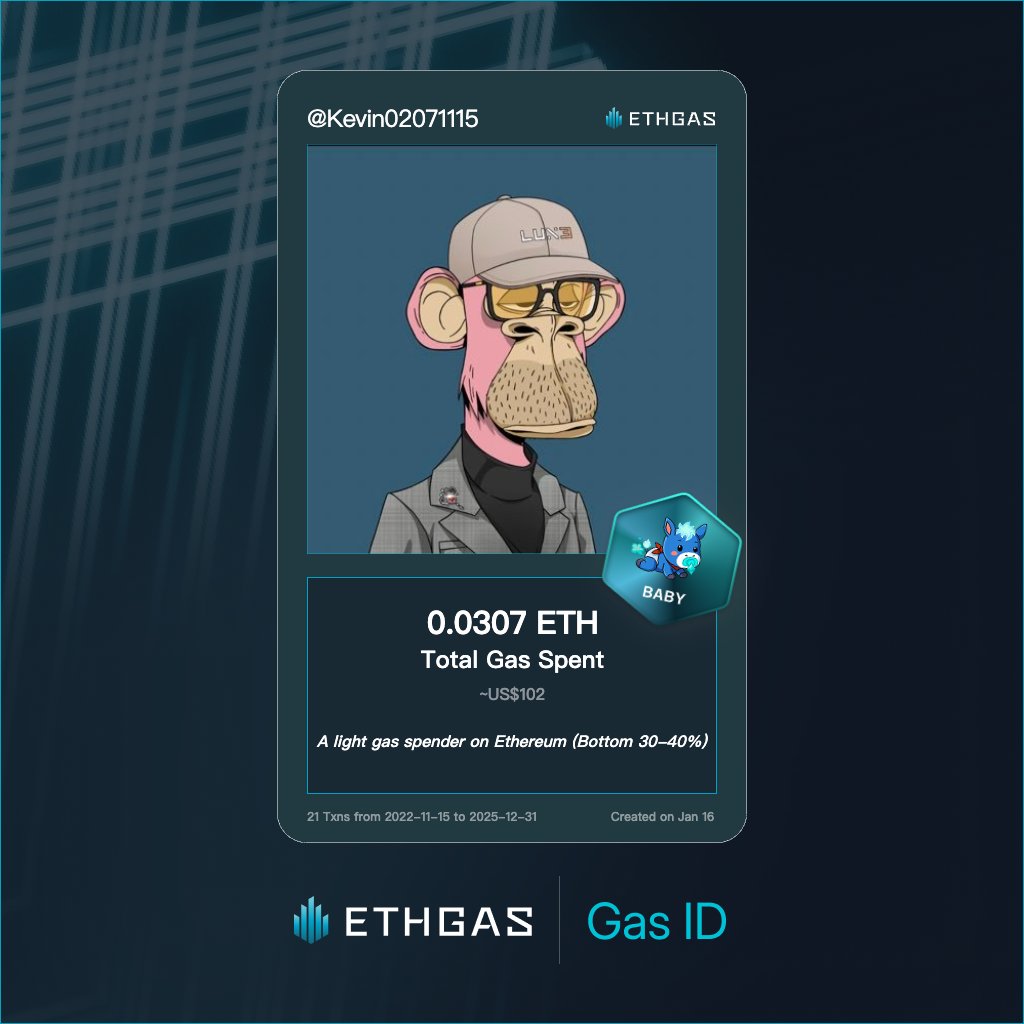 Leveled up in the Great Gas Reckoning with ETHGas! 💪

Baby Jack status: 0.0307 ETH gas spent, 8 Beans earned—supporting the Gasless Future!

Claim your Gas ID at ethgas.com/community/gas-…