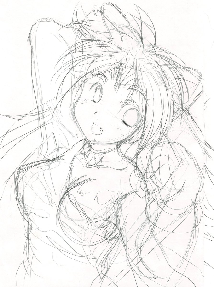 色紙のラフ見つけたので取り込んでみた
色紙描くときはコピー用紙にイメージラフ描いてから
色紙に本描きします
ラフのほうが幼い感じ 