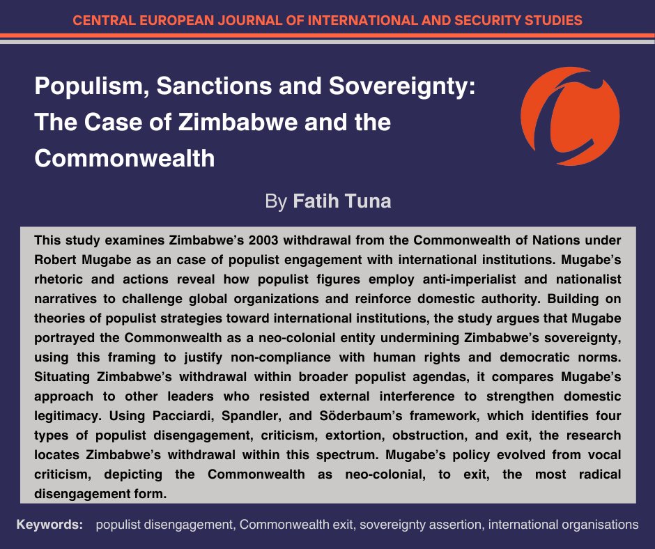 CEJISS's tweet photo. 🆕research article
✏️Populism, Sanctions and Sovereignty: The Case of Zimbabwe and the Commonwealth
🎓by Fatih Tuna
📖open access: https://t.co/LihpE7nJTV https://t.co/Mw1PbkKy4d