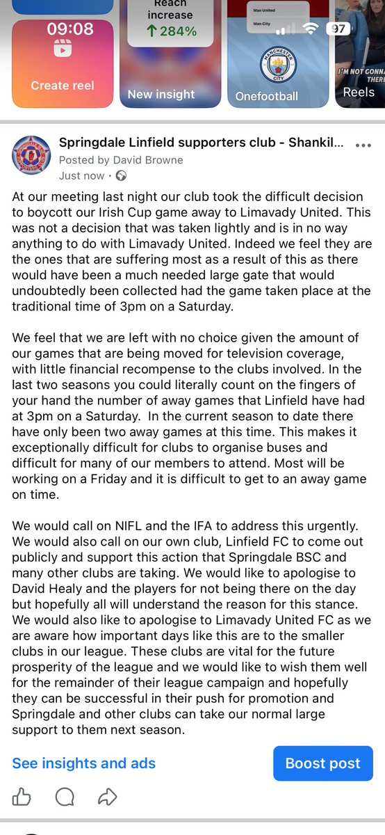 Springdale Linfield Supporters Club tweet media