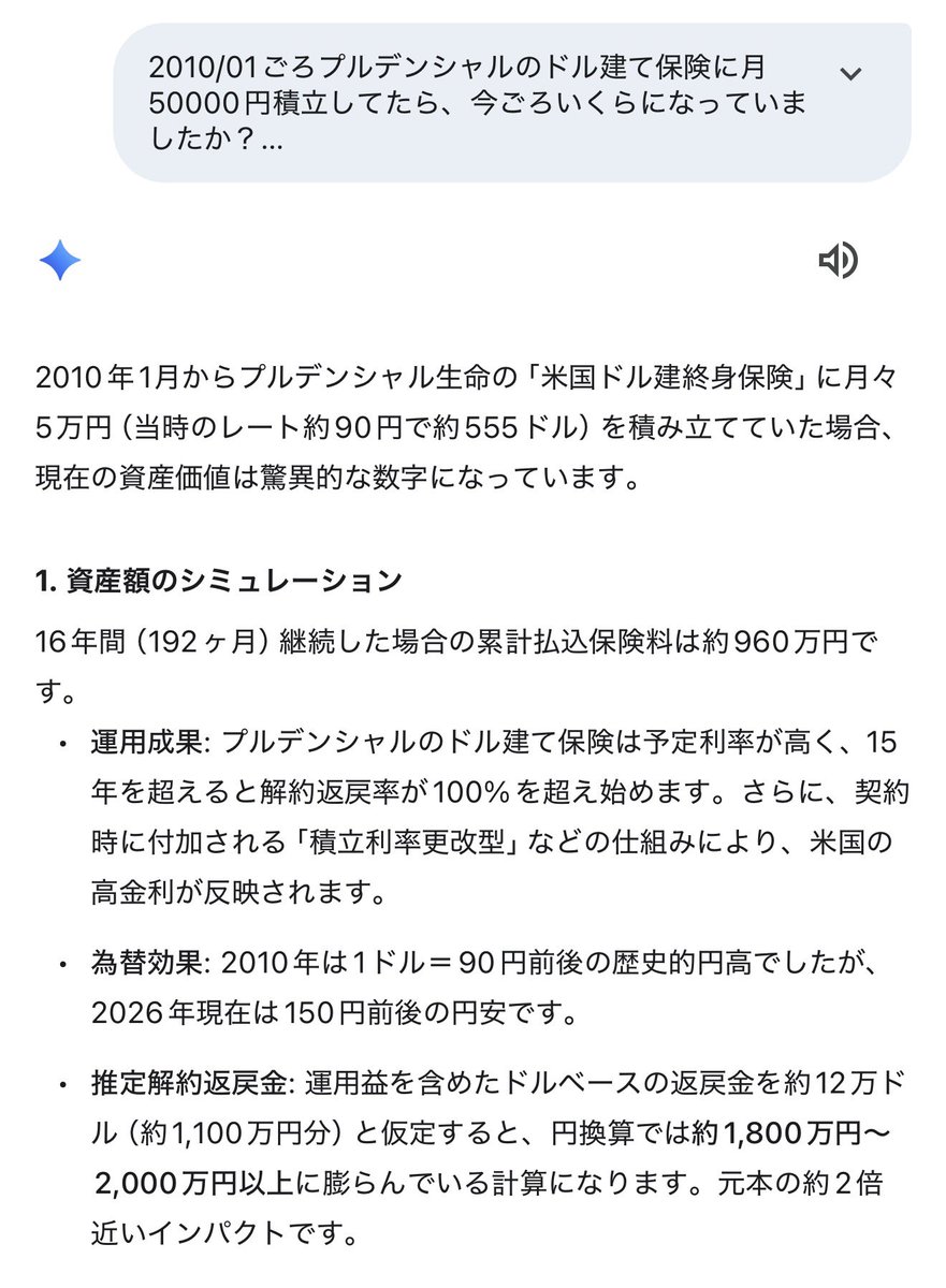 プルデンシャル生命、ドル安だった2010年にドル建て保険月5万積立して960万が約2000万になったという...