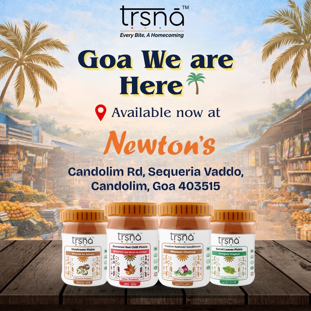 TrsnaF's tweet photo. Goa, we’re here 🌴
Trsna is now available at select stores across the state 🧡

📍 Newton’s &amp; Delfino’s | J.V Shetty Mega Mart | DG-Mart
#NowInGoa #TrsnaFoods #EveryBiteAHomecoming https://t.co/NYj37ON0yP