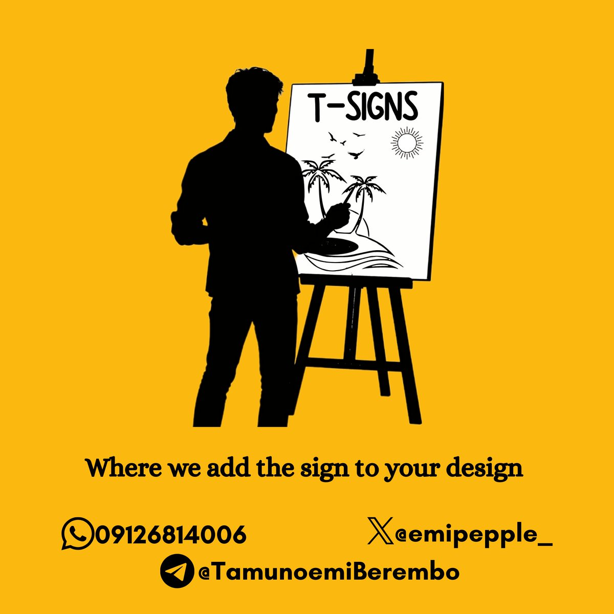 EmiPepple_'s tweet photo. Gm CT, I just rebranded my Graphics designing brand and now we go by the name "T-Signs" 💛
Bring your designing deals to us and we will deliver 💛🔥 https://t.co/8aMvY18pm3
