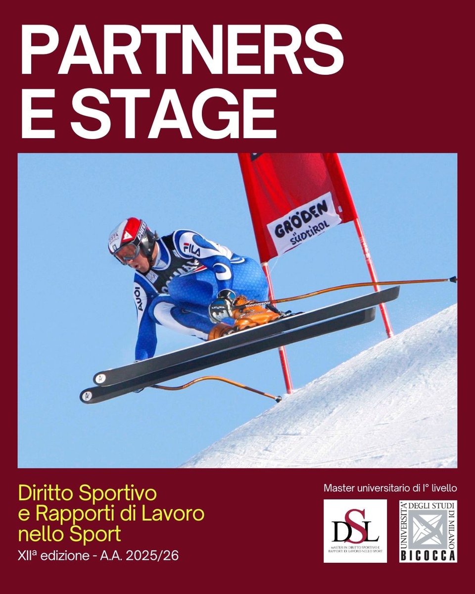 MasterDSL's tweet image. Il Master prevede 475 ore di stage formativo da svolgersi presso istituzioni sportive, rinomate società sportive, studi professionali e importanti aziende che operano in tutti i settori dello sport.

Elenco Partner e info Master: linktr.ee/masterdirittos…

@TizianaVettor 
@unimib