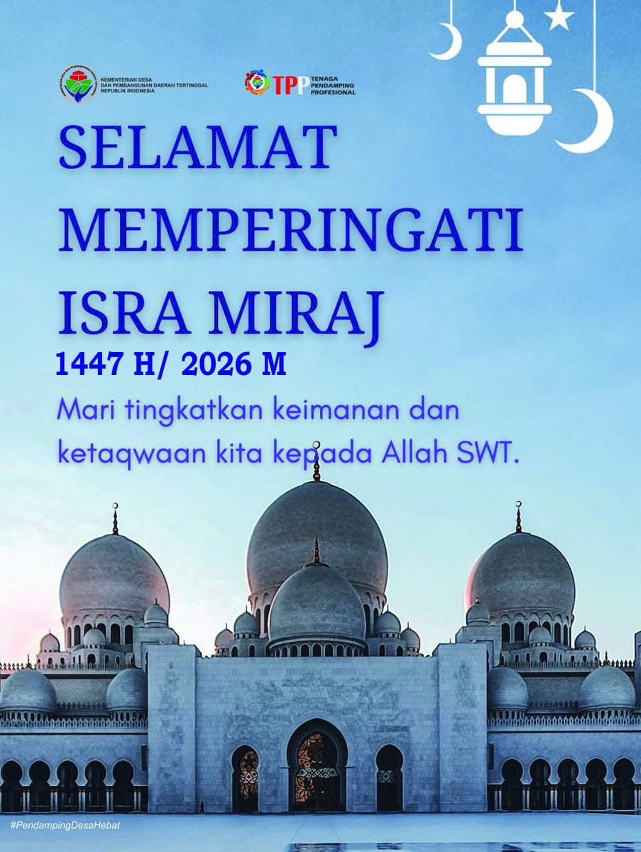 SELAMAT ISRA MIRAJ 1447 H
BANGUN DESA BANGUN INDONESIA
<a href="/prabowo/">Prabowo Subianto</a>
<a href="/gibran_tweet/">Gibran Rakabuming</a>
<a href="/YandriSusanto27/">Yandri Susanto</a>
<a href="/ArizaPatria/">Ariza Patria</a> 
@DesaPesonaNusantara <a href="/kemendespdt/">#BangunDesaBangunIndonesia</a>
<a href="/bpsdmkemendesa/">Bpsdm Kemendesa</a>
#HDN2026
#DesaBerdaya
#TPPIsraMiraj
#BangunDesaBangunIndonesia #DesaTerdepanUntukIndonesia
#PendampingDesaHebat