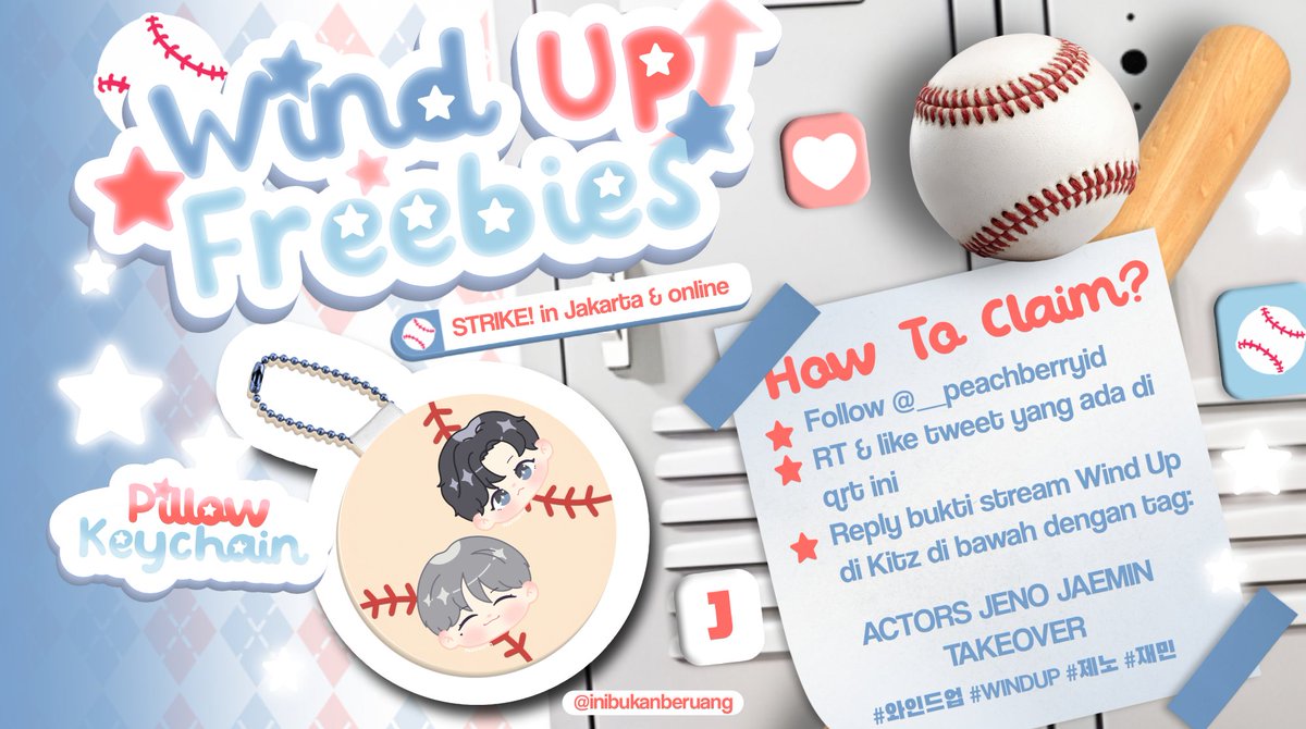 ⚾️𝙒𝙄𝙉𝘿 𝙐𝙋 𝙁𝙍𝙀𝙀𝘽𝙄𝙀𝙎⚾️
by <a href="/inibukanberuang/">𝓟𝓪𝓷𝓭𝓪𝓪~ // mt after dm!</a> x <a href="/__peachberryid/">Pandaa✿˖°</a>

[ᴏɴʟɪɴᴇ &amp; sᴛʀɪᴋᴇ! <a href="/nominprojects/">NCTJNJM • BOTHSIDES</a> ᴊᴋᴛ]

How to Claim (online) on pict⬇️
𖹭 Close and Announce on 25.1 𖹭

Untuk strike jakarta, colek aja ya.. aku ada di additional session🫶🏻
#JENO #JAEMIN #와인드업