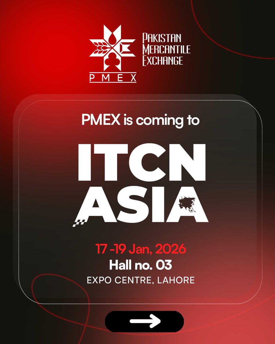 PakMercEx's tweet image. 𝐌𝐨𝐬𝐭 𝐩𝐞𝐨𝐩𝐥𝐞 𝐡𝐞𝐚𝐫 𝐚𝐛𝐨𝐮𝐭 𝐟𝐮𝐭𝐮𝐫𝐞𝐬 𝐭𝐫𝐚𝐝𝐢𝐧𝐠.
𝐕𝐞𝐫𝐲 𝐟𝐞𝐰 𝐭𝐫𝐮𝐥𝐲 𝐮𝐧𝐝𝐞𝐫𝐬𝐭𝐚𝐧𝐝 𝐢𝐭.

That’s the conversation PMEX is bringing to ITCN Asia 2026.

📍 Expo Center, Lahore
📅 17–19 January
🏛 Hall 3 | SECP Pavilion

PMEX is exhibiting to…