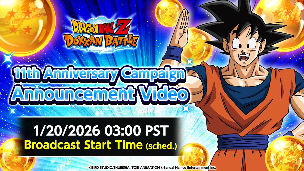 ／
📢The Video Has Started!
＼
 
In the "11th Anniversary Campaign Announcement Video" we'll reveal the new character featured in the 11th Anniversary Campaign!

📺URL
youtu.be/zJjrV2KfR7A

Don't miss it👀
 
#dokkanbattle #dragonball