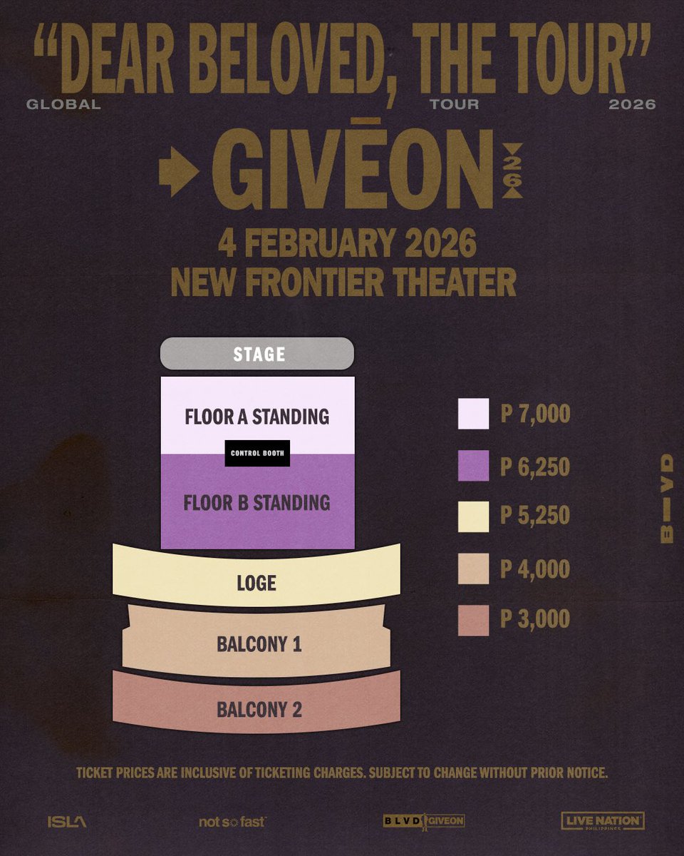 nirvana9564's tweet photo. WTS
GIVĒON: {Dear Beloved},The Tour in Manila.
4, February 2026
New Frontier Theater 

⚪ FLOOR STANDING A/B
⚪LOGE
⚪BALCONY 1/2

Instant transfer 
DM if interested
#GIVEON #GiveonInManila #GiveonDearBelovedtour
#DearBelovedtour https://t.co/7clI2wrIty