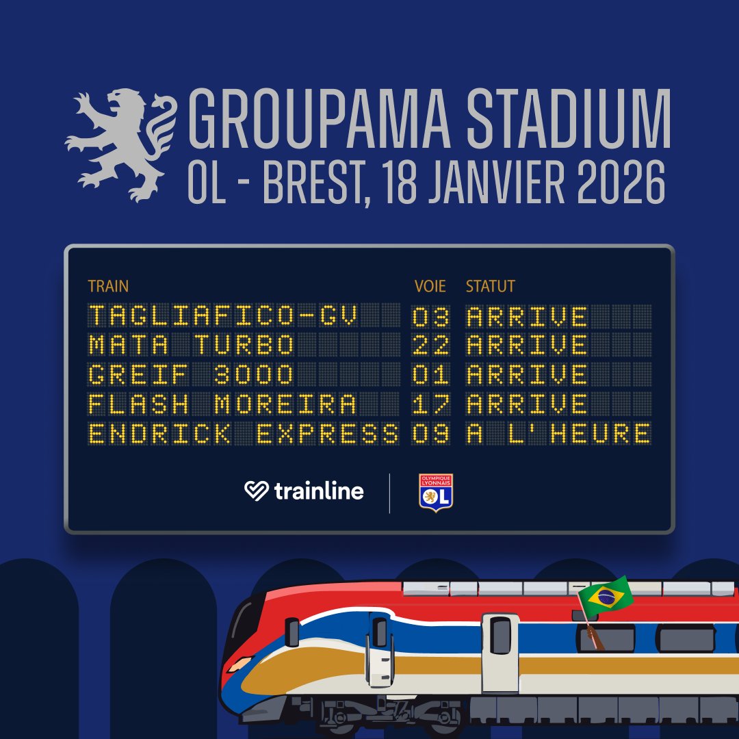 Premier match à domicile <a href="/Endrick/">Endrick</a>, bienvenue à bord ! Trainline x <a href="/OL/">Olympique Lyonnais</a> 💙