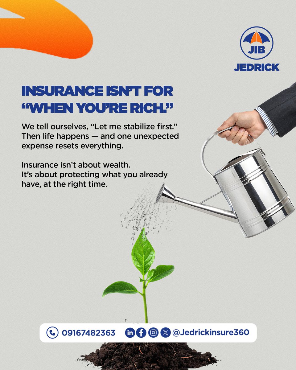 JEDRICK360's tweet image. At Jedrick, we guide you based on where you are,
not what sounds impressive.
What made you delay insurance before now?
#InsuranceTruth #FinancialWisdom #InsuranceSimplified