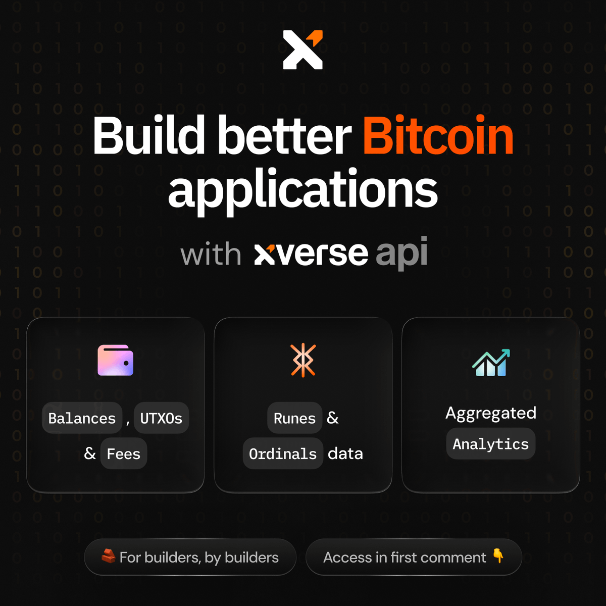 LiquidiumWTF @Stacks @Starknet @avnu_fi @endurfi @vesuxyz @spark @Satsdaq  @Lombard_Finance 7/ Xverse API We built the best Bitcoin APIs that includes  Ordinals, Runes and direct BTC RPC access for the Bitcoin Builders.
